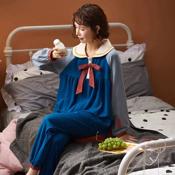 Hitra Dostava Bombaža Ženske Pižame Nastavite Jeseni, Pozimi Pižame Trdna Sleepwear Seksi Domov Oblačila Za Ženske spodnje Perilo
