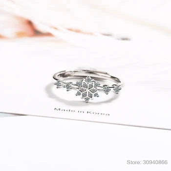Luksuzni Ženski Cvet Snežinka Obroč Realno 925 Sterling Silver Band Ring Obljubo Ljubezni Udejstvovanje Obroči Za Ženske