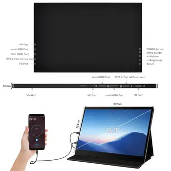 UPERFECT FHD 1080P Vrsta IPS-C Prenosni Monitor za Nego Oči Zaslon s HDMI/USB-C Za Laptop PC/MAC/PS4/Xbox/Stikalo Smart Cover