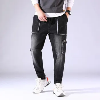 Moške jeans poletje korejska Različica Harun majhne vrečasta hlače plus maščobe plus moška moda belo multi-žep lep odsek kavbojke