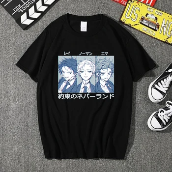 Harajuku T-Shirt Moške Anime T Shirt Je Obljubil Neverland Emma Norman Ray Anime Vrhovi Tees