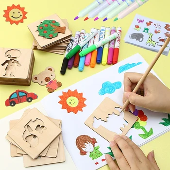 Lesene Barvanje Grafitov Krovu za Risanje Igrače Slikarstvo Učenje Matrica Predloge Kolorit DIY Obrti Izobraževalne Otroci Set