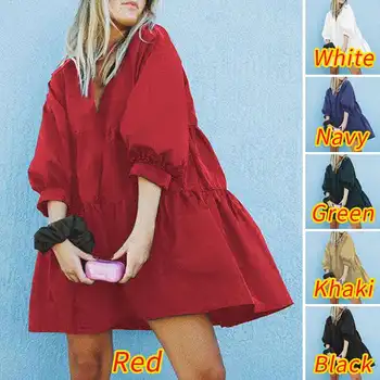 2020 Seksi Mini Obleke VONDA Ženske Ruffle Delavska Obleka, Modni Navaden Bombaž Perilo Dress Vintage stranka Dame Sundress Sarafans