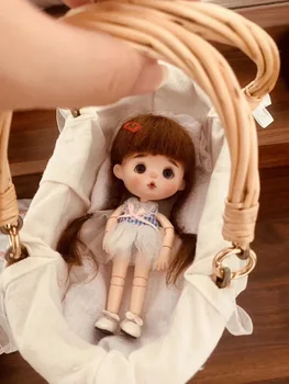 1:6 lutke mini Mini ročno izdelana Otroška košarica, prenosno stojalo, košara dnevna soba, pohištvo otroci zbirateljske Božično Darilo