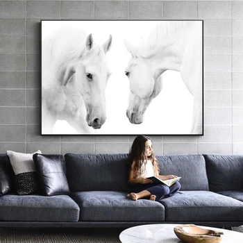 Sodobna Konj Wall Art Platno Fotografij Živali Umetniških Slik, Tisk Na Platno Belih Konjih, Plakatov In Fotografij Za Dnevna Soba Dekor