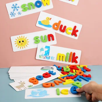 Montessori Črkuj besedo igre, Lesene Igrače, Zgodnje Učenje Jigsaw Črko Abecede Puzzle Predšolske Izobraževalne Otroške Igrače za Otroke