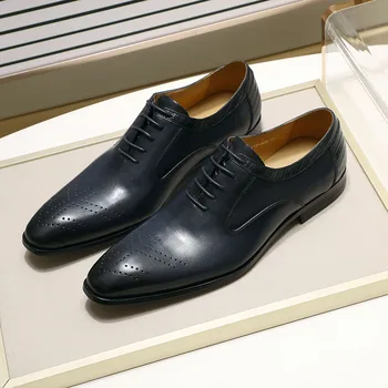 2020 Novo Pravega Usnja, moška Obleka, Čevlji Ročno Pisarna Poslovni Poroko Črno Modra Luksuzni Čipke Formalno Oxfords Mens Čevlji