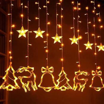 Elk Bell Niz LED Luči Garland Božični Dekor za Dom Božično Drevo Ornament 2020 Noel Božič Darilo Srečno Novo Leto 2021