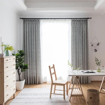 Budloom Japonski slog sivo rjava perilo-kot zavese za spalnico luksuzni kariran kvadratnih zavese za dnevno sobo, okno plošče