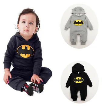 Novo Rojen Otroška Oblačila Romper Batman Jumpsuit Krpo Obleke Bat Dojenček Fant Dekle, Igralne Obleke S Kapuco, Zajetih Gumb Baby Otroci Majica