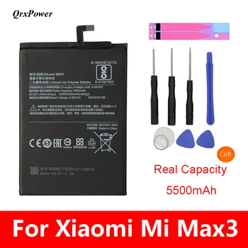 Original BM51 Mobilnega Telefona Baterije Za Xiaomi Mi Max 3 Realne Zmogljivosti 5500mAh Zamenjava Li-ionska Baterija z orodji, ki so nalepke