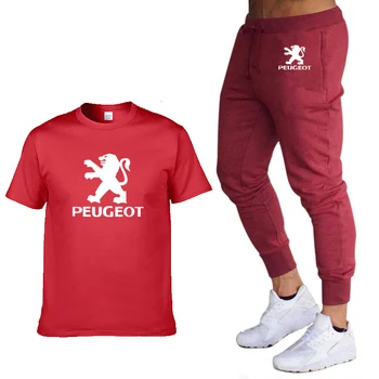 Moda Poletne Moške Majice s kratkimi rokavi Peugeot Avto Logotip Tiskanja HipHop Priložnostne Bombaža, Kratek Rokav visoke kakovosti T-shirt obleko hlače Moške Obleke