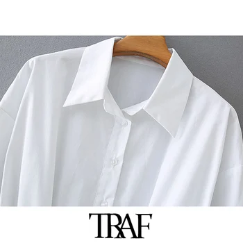 TRAF Ženske Elegantna Moda Gumb-up Naguban Mini Shirt Obleko Letnik Dolg Rokav Nazaj Elastična Slim Ženske Obleke Mujer