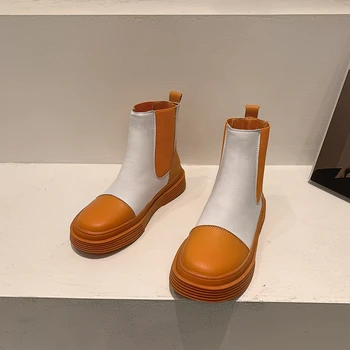 MIYEDA Jelly Barve Chelsea Škornji Ženske Krog Toe Slip-On Usnje Škornji Zimski Samta Platformo Moda Posebno Ženski Toplo Obutev