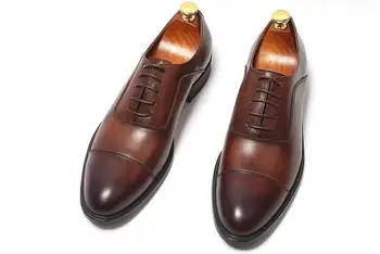 Ročno Goodyear Oxfords čevlji za moške Formalnih Poslovnih čevlji Čipke Udobno Pravega Usnja, obleka, čevlji za moške