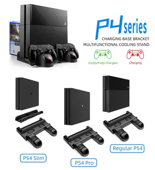 PS4/PS4 Slim/PS4 Pro Dual Controller Polnilnik Dock Konzole Navpično Hlajenje Stojalo polnilno Postajo LED Ventilator Za SONY Playstation 4