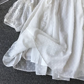 Kawaii Obleko Korejski Čipke Šifon Obleko Ženske Ruffle Boho Bele Obleke 2019 Bohemian Vestidos Dolg Rokav Haljo Femme Vintage New