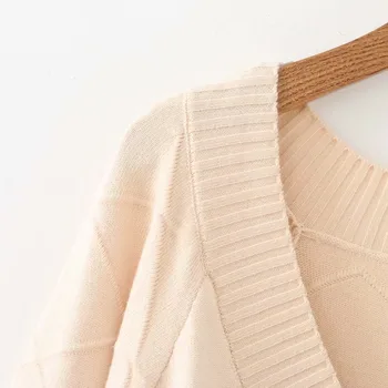 Plus velikost jeseni Proti-Vrat spusti-ramo rokavi ženske puloverji pulover 2018 geometrijske črno-Bež Pleteni ženski ženski pulover