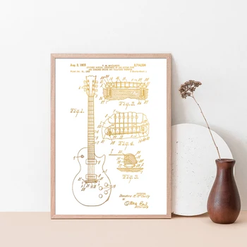 1955 Gibson Les Paul Patent Platno Letnika Slikarstva Wall Art Plakat Olje Natisniti Sliko, Dnevna Soba Kitara Umetnine Doma Dekor