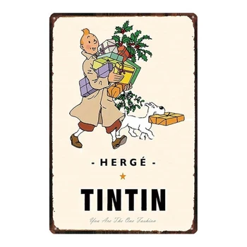 Risanka Anime Herge Aventure Tintin Prijavite Zanikrni Kovinski Tin Prijavite Umetnosti Stenske Nalepke Dekor Bar Pub Doma Železo Pločevina Slikarstvo Plošče