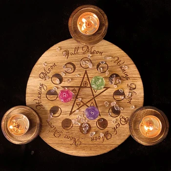 Vroče Astrologija Pentagram Leseni Svečnik družabne igre Pentacle Oltar Ploščo Triquetra Lesene Vedeževanje Wicca Slovesnosti Dodatki