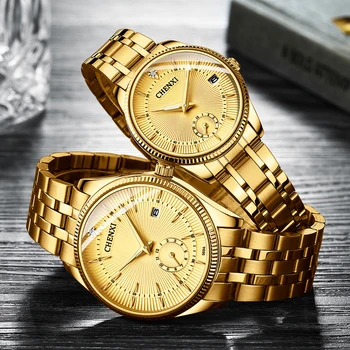 Luksuzni Golden Watch Moških CHENXI blagovne Znamke Podjetja iz Nerjavečega Jekla Quartz Mens Ure Nepremočljiva Zapestje Gledati Relogio Masculino