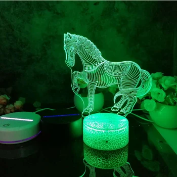 Led 3D Noč Svetloba Konj Vzorec Nočna za Otroka, Spalnica Dekor Namizno Svetilko 16 Barve z daljinskim upravljalnikom
