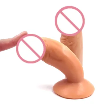 Sex shop Vroče Ženske Masturbator Umetno Dildos realne Prilagodljiv Penis s Sesalno Cup15*3 CM, Medicinski PVC, Sex igrače za ženske