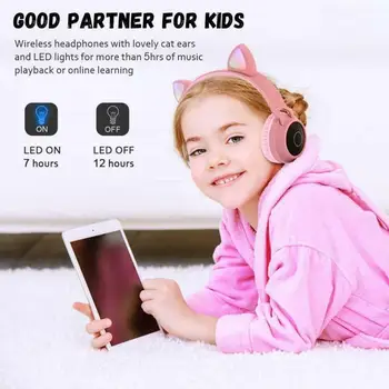 Luštna Mačka Ušesa Otroci Slušalke LED luči Z Mic Risanka brezžična tehnologija Bluetooth 5.0 slušalke Dekle Gaming Slušalke Za Darilo Otrok