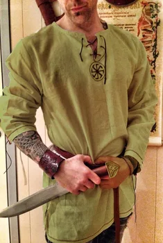 Srednjeveški Majica Haljo Viking Moških Obleko Vitez Renaissance Bombaž Tunika Kratek Rokav Srajce Vrhovi Kostum Disfraz Srednjeveški s pasom