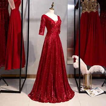 Elegantno Linijo Večerno Obleko Dolgo 2020 Dolg Rokav Formalnih Obleke, Večerne, za Ženske z Vlaka Dolga Obleka za Maturantski ples