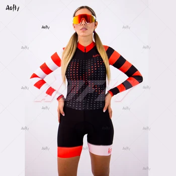 Kafitt Ekipa Opica Triatlon Ženske Kolesarske Jumpsuit Long Sleeve Kolesarjenje Jersey Skinsuit Ženski Malo Kolesar Obleko Z Gel