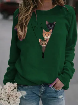 Priložnostne Luštna Mačka 3D Tiskanje ženska Majica s kratkimi rokavi Harajuku Vrh 2021Spring Jeseni Nove Dolgo Oplaščeni O Ovratnik Svoboden Velik obseg Dame Tee