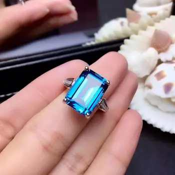 Klasična globoko modri topaz obroč srebrni nakit pravi 925 sterling srebrni prstan ženske obroč naravnih topaz velika velikost dobre barve dekle darilo