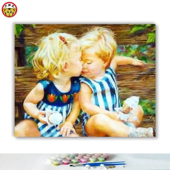 Diy olje, barvanje z številkami umetnosti barvo s številko srčkan otrok malo baby otroška soba dekoracijo slikarstvo