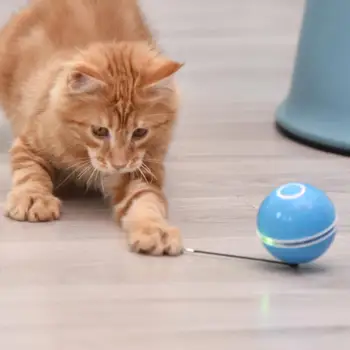 Pametna Mačka Interaktivna Igrača Žogo USB Pisane lučke LED Samostojno Vrtenje Žogo Z Catnip Pet Igranje Snemljiv Bell Pero Igrača