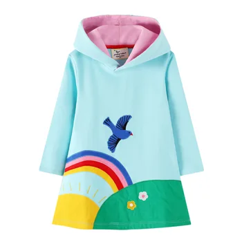 Nov Prihod Dekleta Hooded Obleke Z Metulja Print Mode Bombaž Dinozavri Samorog Dekleta Jeseni, Pozimi Obleko Otroci Oblačila