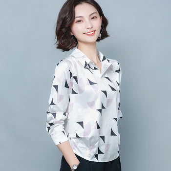 Korejski Moda Za Ženske, Svilene Srajce Ženska Saten Bluze Print Majica Plus Velikost Blusas Mujer De Moda 2020 Blusas Femininas Elegante