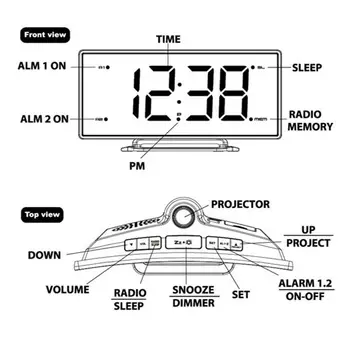 Ogledalo FM Radijska Budilka Ura LED Digitalni Elektronski Tabela Projektor Watch Desk Nixie Projekcija Budilka S Časovno Projekcijo