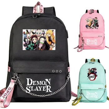 Nova Risanka Kawaii Demon Slayer Natisne Fantje, Dekleta, Otroci, Šolska torba Ženske USB Verige Nahrbtnik Platno Moških Bagpack Packsack Bookbag