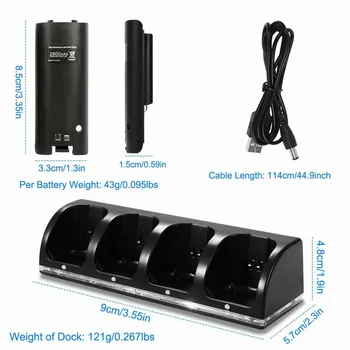 Štiriposteljnih Daljinski upravljalnik Polnjenje Dock Postajo W/ 4 Polnilne Baterije&LED Luč za Nintendo Wii Remote Control hitro polnjenje