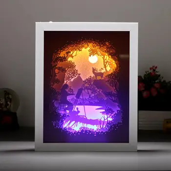 Shadow Papirja-Cut Svetlobe Polje Ustvarjalne Risanka Darilo namizne Svetilke Risanka Dekoracijo 3D Postelji Led Svetlobni Okvir