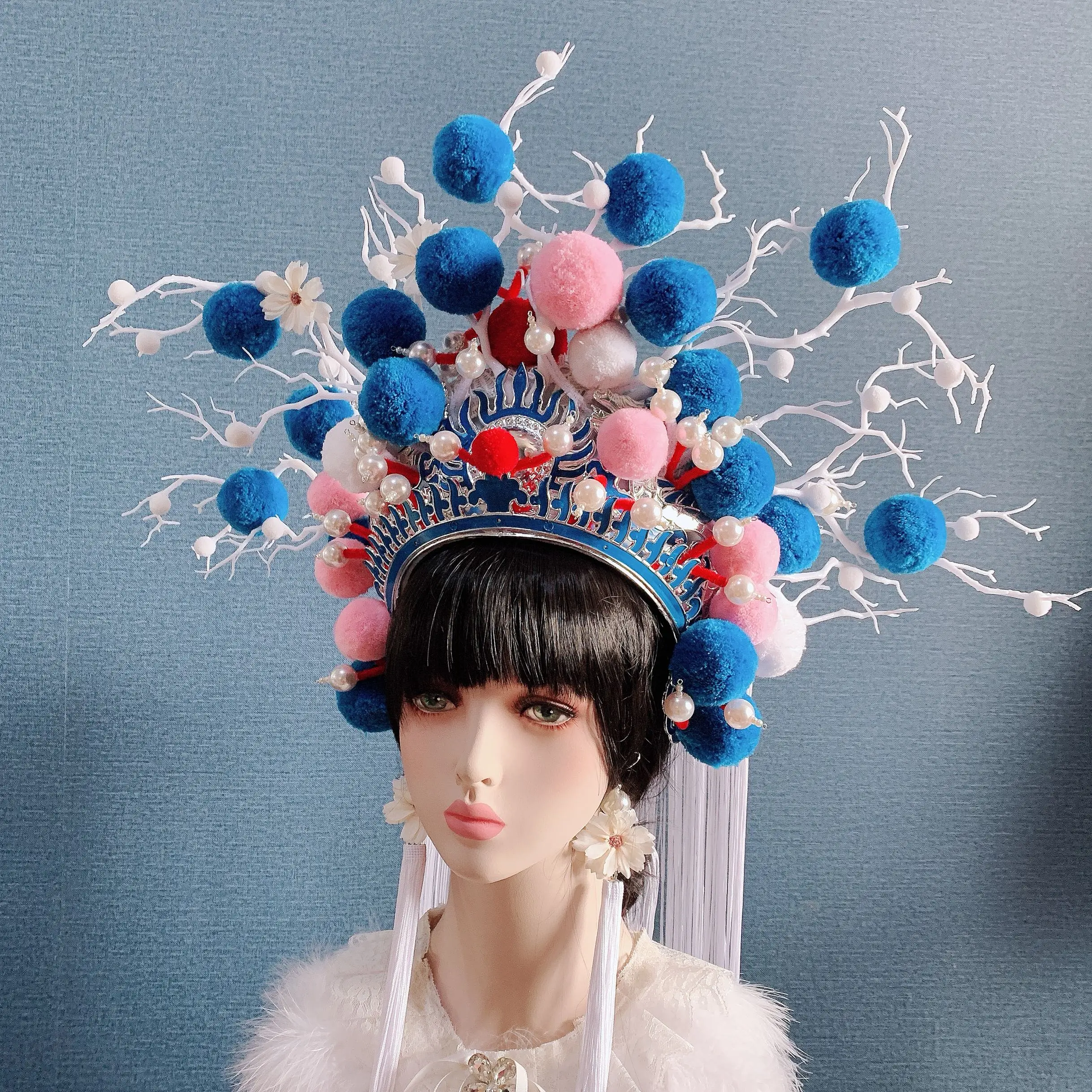 2 barvi pretirana kitajski opera klobuk nevesta studijskega skp ženske lepa kraljica cosplay glavo nositi festival uspešnosti
