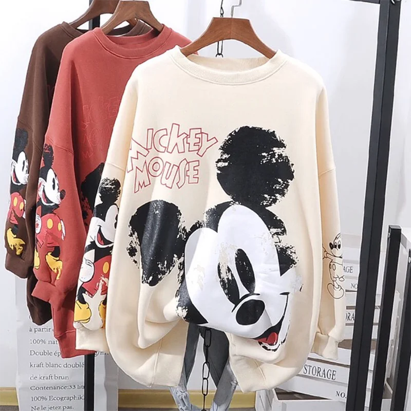 Nove Disney Mickey Mouse Dekle Svoboden Hoodies Risanka Tiskanje Žensk Tanke Majica Plus Velikost Ženski Puloverji Plašč Divje Jakna